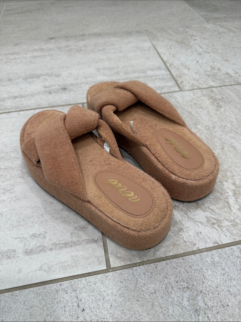 Aerie Tan Terry-Knot Platform Slide Sandals